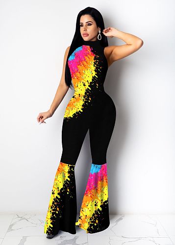 Autumn Inkjet Printed Sleeveless Skinny Flared Jumpsuit NIK-160