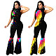Autumn Inkjet Printed Sleeveless Skinny Flared Jumpsuit NIK-160