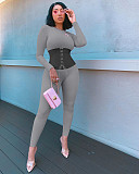 Band Rib Stitching Long Sleeve One Piece Sexy Outfits Jumpsuit NIK-183