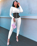 Band Rib Stitching Long Sleeve One Piece Sexy Outfits Jumpsuit NIK-183