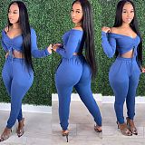 Solid Wrapped Chest Long-sleeve Tops Pencil Pants Set DM-8155