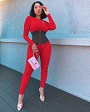 Band Rib Stitching Long Sleeve One Piece Sexy Outfits Jumpsuit NIK-183
