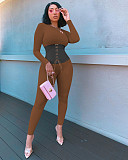 Band Rib Stitching Long Sleeve One Piece Sexy Outfits Jumpsuit NIK-183