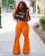 Solid High-waisted Flounces Zipper Flared Trousers MAE-2065