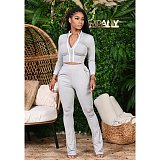 Belly-navel Zipper Crop Top Leggings Two-piece Set XMY-9266