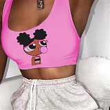 Cute Cartoon Print Sleeveless Women Sports Tank Tops SHD-9333