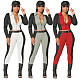Contrast Color Spliced Threaded Zipper Top Leggings Set ML-7381