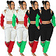 Color Contrast Zipper Splicing Cropped Hoodie Sport Pants Set MEM-8303