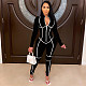 White Line Splicing Long Sleeve Zipper Skinny Jumpsuit MEI-9116