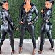 PU Leather Full Sleeve Zipper Bandage Coat Pants Outfit MEM-8308