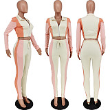 Autumn Long Sleeve Zipper Crop Top Pants 2 Piece Outfits YH-5189