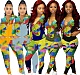 Map Print Hooded Zip Top Leggings Two-piece Set FNN-8545