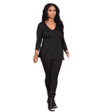 Solid-color Long-sleeve Sweater Pencil Pants Two-piece Set MK-3021