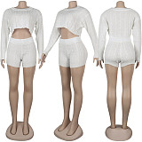 Sweater Long Sleeve Loose Crop Top High Waist Shorts Set FSX-67