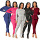 Fashion Solid Long Sleeve Flounce Strap Top Leggings Set LA-3234