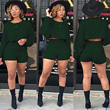 Sweater Long Sleeve Loose Crop Top High Waist Shorts Set FSX-67