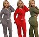 Solid Color Cross-band Long Sleeve Top Wide-leg Pants Set ABL-6632