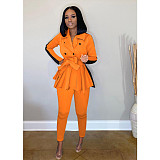 Women Patchwork Color Pleated Coat Leggings 2 Pieces SFY-192