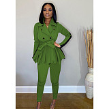 Women Patchwork Color Pleated Coat Leggings 2 Pieces SFY-192
