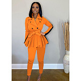 Women Patchwork Color Pleated Coat Leggings 2 Pieces SFY-192