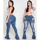 Versatile Washable Ripped Spliced Micro Flared Jeans HSF-2345