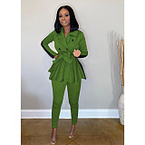 Women Patchwork Color Pleated Coat Leggings 2 Pieces SFY-192
