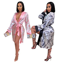 Sexy Dollar Printing Long Sleeve Loose Pajamas Coat SFY-186