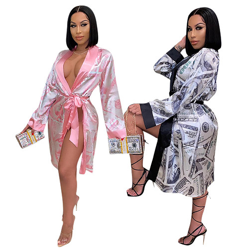 Sexy Dollar Printing Long Sleeve Loose Pajamas Coat SFY-186