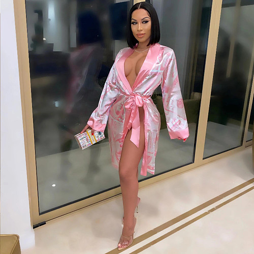 Sexy Dollar Printing Long Sleeve Loose Pajamas Coat SFY-186