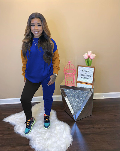 Casual Contrast Color Long Sleeve Sweatshirt Pants Outfit MDF-5179