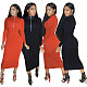 Solid Color Front Zipper Long Sleeve Skinny Dress DM-8157