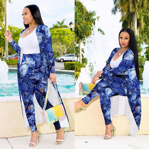 Plus Size Long Sleeve Long Coat Leggings Two-piece Set NY-8933