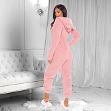 Winter Sleepwear Long Sleeves Hooded Plush Jumpsuit TE-4133