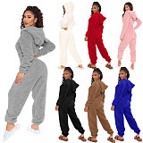 Winter Sleepwear Long Sleeves Hooded Plush Jumpsuit TE-4133