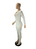 Casual V-neck Long Sleeve Elasticity Pleated Jumpsuit DM-8140