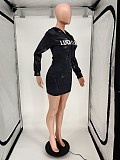 Hot Style Letter Print Long Sleeve Slim Hoodie Dress WSM-5202