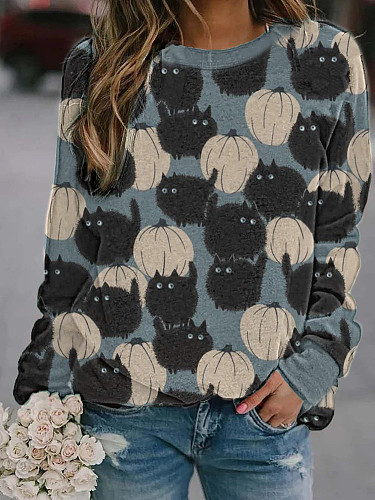 Winter Printed Round Neck Long Sleeve Outwear Pullover MA-387