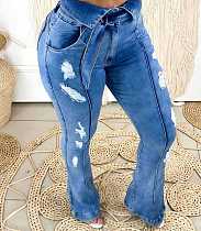 Women Thin Vintage Mid Waist Stretch Ripped Flared Jeans ORY-5175