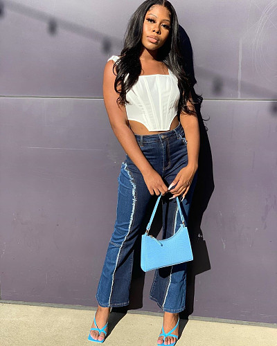 Woman High Waist Patchwork Skinny Straight Leg Jeans LA-3230