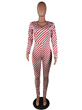 Womens Color Striped Printed Long Sleeve Skinny Jumpsuit MK-3036