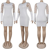 Sexy Perspective Mesh Splicing Knit Sleeve Skinny Club Dress FSX-146
