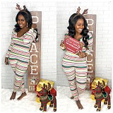 Womens Color Striped Printed Long Sleeve Skinny Jumpsuit MK-3036
