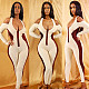 Sexy Low Cut Matching Color Long Sleeve Skinny Jumpsuit BER-8041