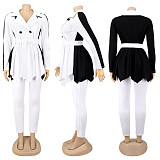 Women Patchwork Color Pleated Coat Leggings 2 Pieces SFY-192