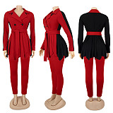 Women Patchwork Color Pleated Coat Leggings 2 Pieces SFY-192