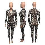 Sexy Gauze Print Perspective Skinny Jumpsuit NIK-171