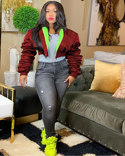 Winter Puffed Sleeve Loose-fitting Zipper Down Jacket DAI-8290
