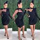 Sexy Gauze Mosaic Irregular Long Sleeve Mini Dress LUO-6356