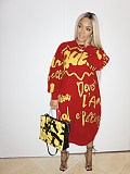 Streetwear Women Long Sleeve Letter Print Loose T Shirt Dress AIL-136