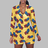 Fashion Floral Sleepwear Long Sleeve V Neck Bodycon Onesies SHD-9449